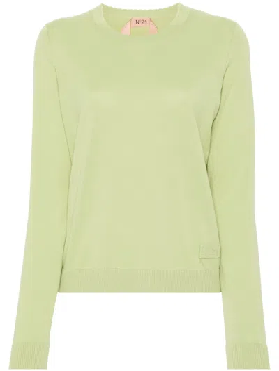 N°21 Logo-appliqué Cotton Jumper In Green