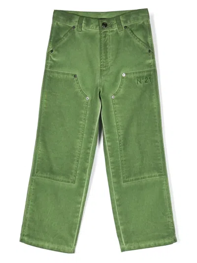 N°21 Kids' Logo-embroidered Straight-leg Jeans In Green