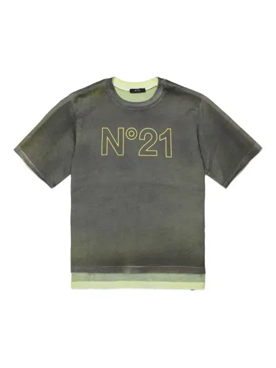 N°21 Kids' Logo-embroidered T-shirt In Green