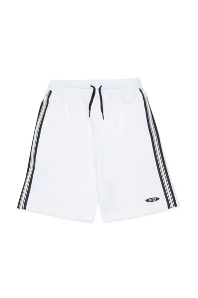 N°21 Kids' Logo-detail Side-band Shorts In White