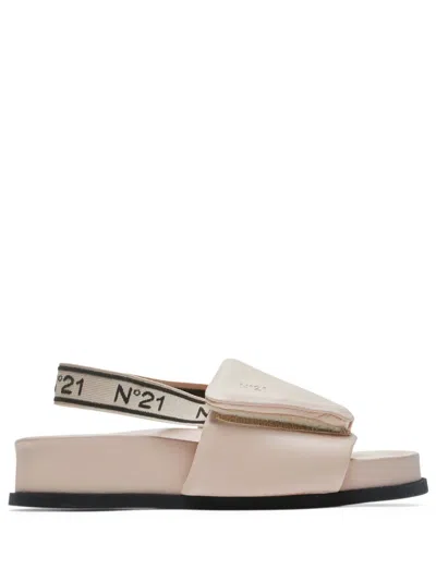 N°21 Logo-intarsia Padded Flat Sandals In Neutrals