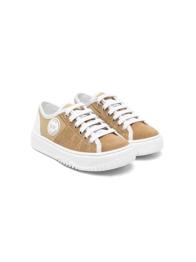 N°21 Kids' Logo-patch Canvas Sneakers In Neutrals