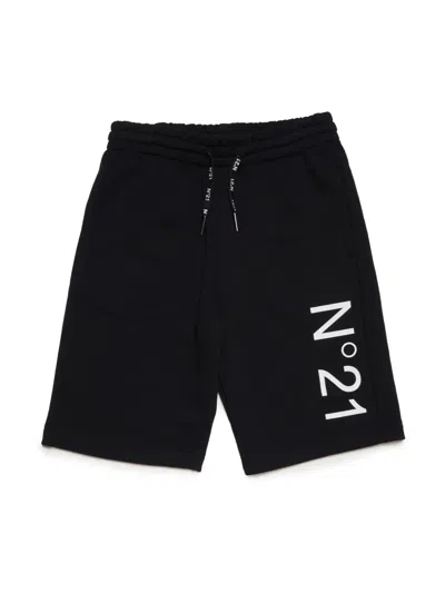 N°21 Kids' Logo Printed Cotton Shorts In Black