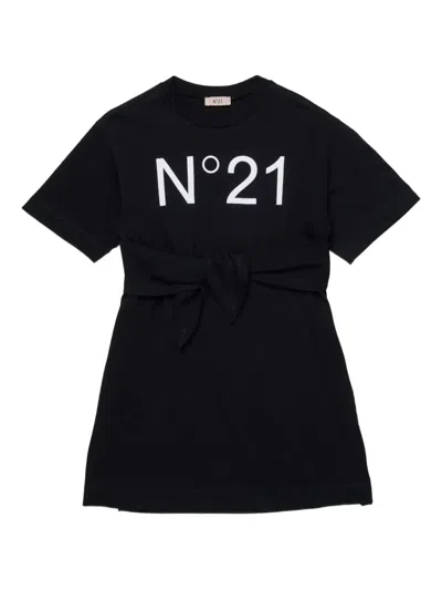 N°21 Kids' Logo-print Mini Dress In Black