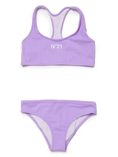 N°21 Kids' Logo-print Racerback Bikini In Purple
