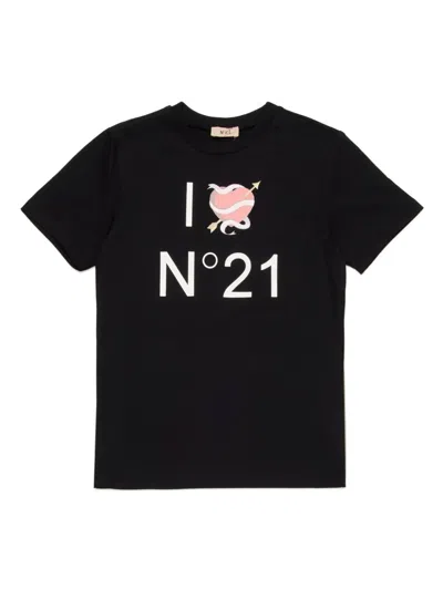 N°21 Kids' Logo-print T-shirt In Schwarz