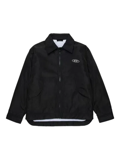 N°21 Kids' Logo Zip Bomber Jacket In Black