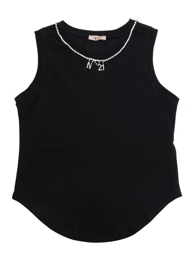 N°21 Nº21 Logo-embellished Cotton Tank Top In Black