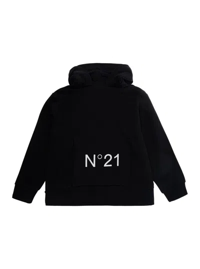 N°21 Nº21 Logo-embroidered Cotton Hoodie In Black