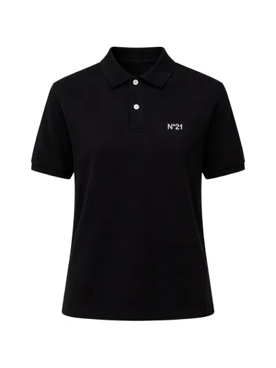 N°21 Logo-embroidered Polo Shirt In Black