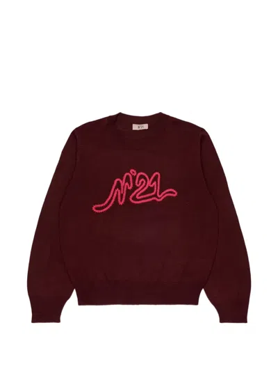 N°21 Logo-embroidered Sweater In Burgundy