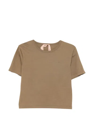 N°21 Logo-embroidered T-shirt In Brown