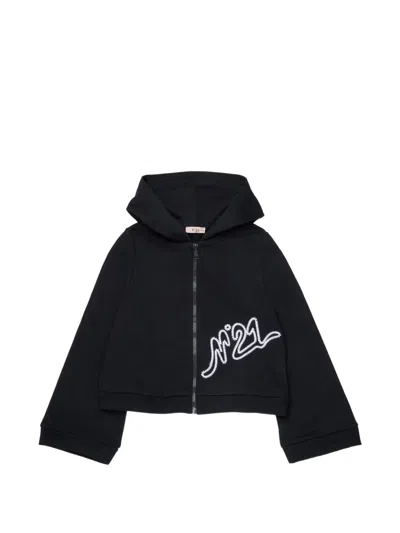 N°21 Kids' Logo-embroidered Zip-up Hoodie In Black