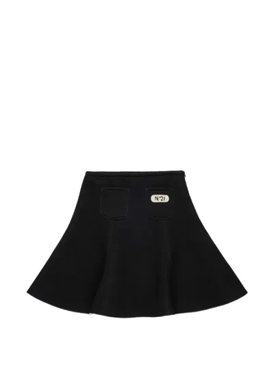 N°21 Kids' 로고 패치 A라인 스커트 In Black