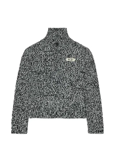 N°21 Kids' Logo-patch Chunky-knit Sweater In Gray