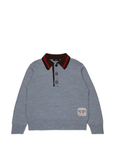 N°21 Kids' Logo-patch Contrast-collar Sweater In Gray