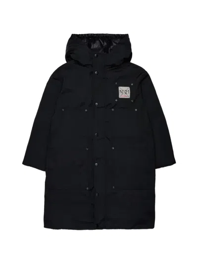 N°21 Kids' Logo-patch Hooded Coat In Black