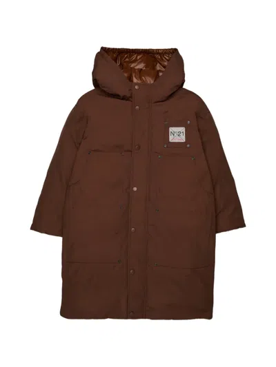 N°21 Kids' Logo-patch Hooded Padded Jacket In Brown