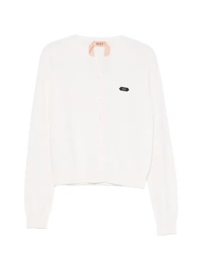 N°21 Logo-patch Knitted Cardigan In White