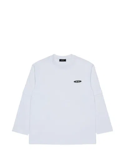 N°21 Kids' Logo-patch Long-sleeve T-shirt In White