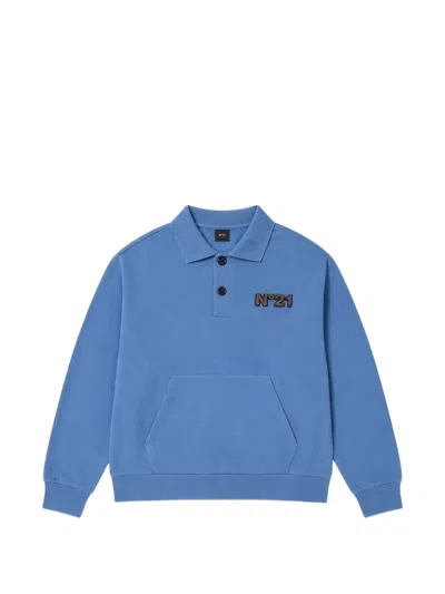 N°21 Kids' Logo-patch Polo Shirt In Blue