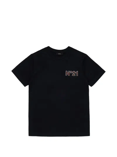 N°21 Kids' Logo-patch T-shirt In Black