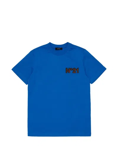 N°21 Kids' Logo-patch T-shirt In Blue
