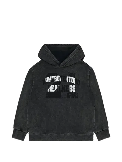 N°21 Kids' Logo-print Acid-wash Hoodie In Gray
