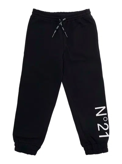 N°21 Kids' Nº21 Logo-print Cotton Joggers In Black
