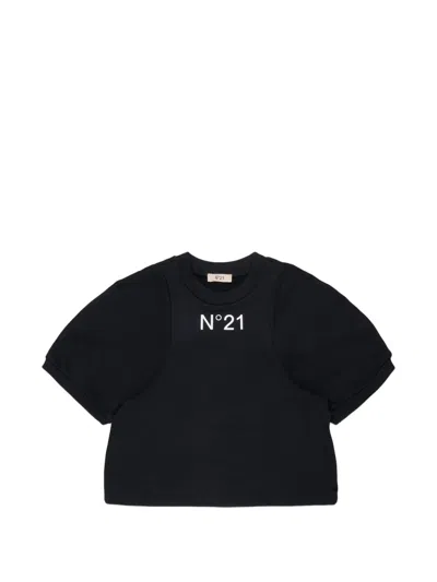 N°21 Kids' Logo-print Cropped Sweatshirt In Black