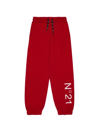 N°21 Kids' Logo-print Drawstring-waist Track Pants In Red