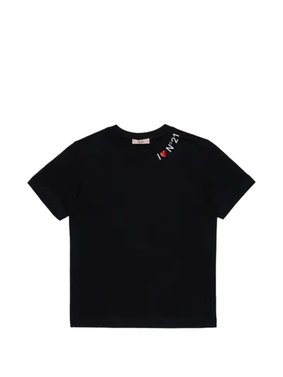 N°21 Kids' Logo-print Heart-detail T-shirt In Black