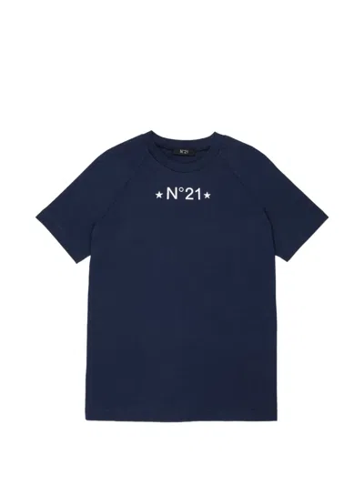 N°21 Kids' Logo-print Raglan-sleeve T-shirt In Blue