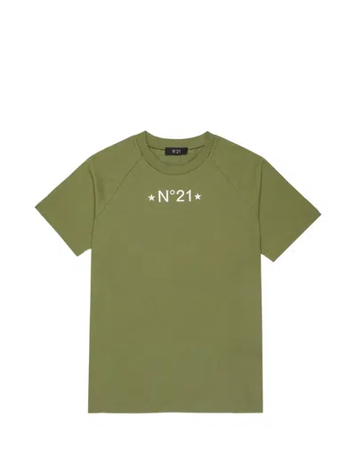 N°21 Kids' Logo-print Raglan-sleeve T-shirt In Green