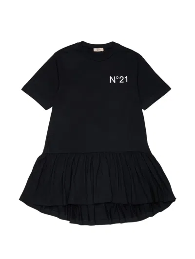 N°21 Kids' Logo-print Ruffled Dress In Black