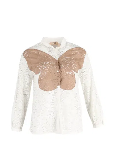 Pre-owned N°21 Long-sleeve Lace Shirt In White