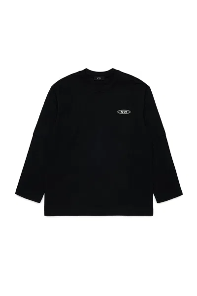 N°21 Kids' Long-sleeve T-shirt With Logo In Black