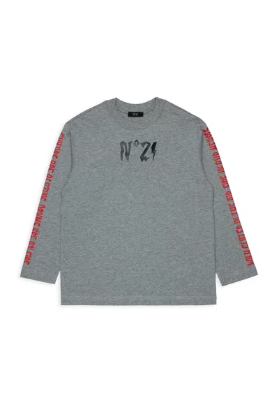 N°21 Kids' Long-sleeve T-shirt With Logo In Gray