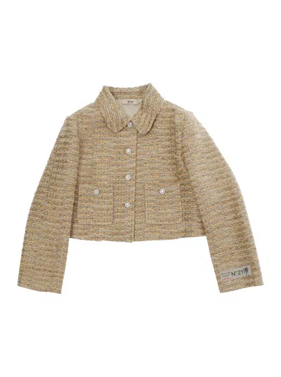 N°21 Nº21 Metallic Tech Blazer In Gold