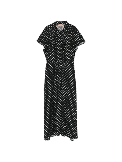 N°21 Midi Polka-dot Pussy-bow Dress In Black