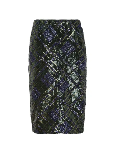 N°21 Midi Sequin-embellished Checked Skirt In Multi