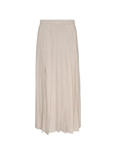N°21 Midi Striped Pleated Skirt In Neutral