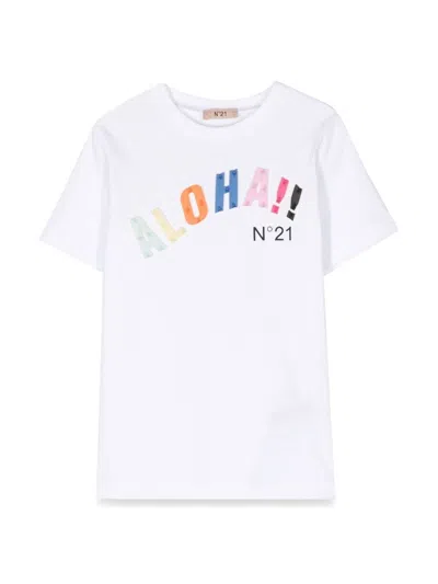 N°21 Mini Classic Cotton T-shirt For Girls In White