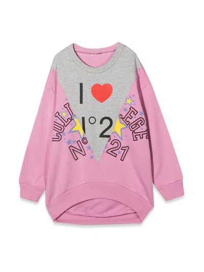 N°21 Mini Crewneck Sweatshirt With Logo And Heart In Pink