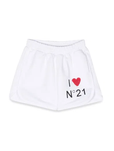N°21 Mini Love Graphic Shorts For Girls In White