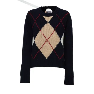 N°21 Navy Argyle Pattern Wool Crewneck Sweater In Black
