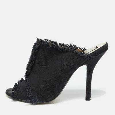 N°21 N21 Navy Blue Canvas Open Toe Slide Mules In Black