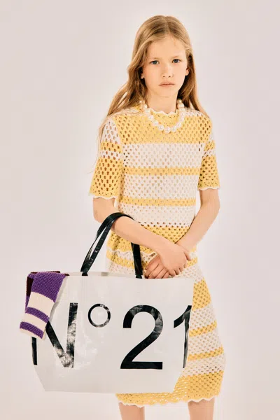 N°21 Kids' Openwork Knitted Skirt In Gold