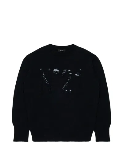 N°21 Kids' Openwork-detail Crew-neck Sweater In Black