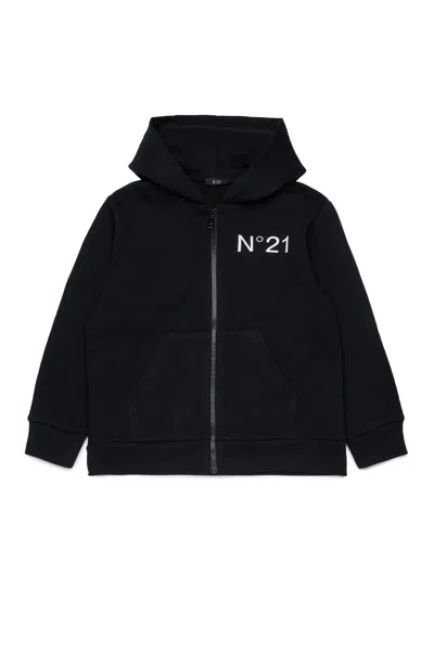 N°21 N21 Kids Logo Printed Zipped Hoodie In Black